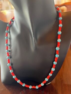 Blue and Red Beaded Necklace - Women Jewelry
